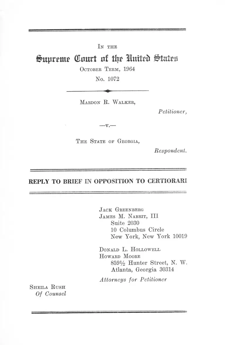 Walker v. Georgia Reply Brief in Opposition to Certiorari preview
