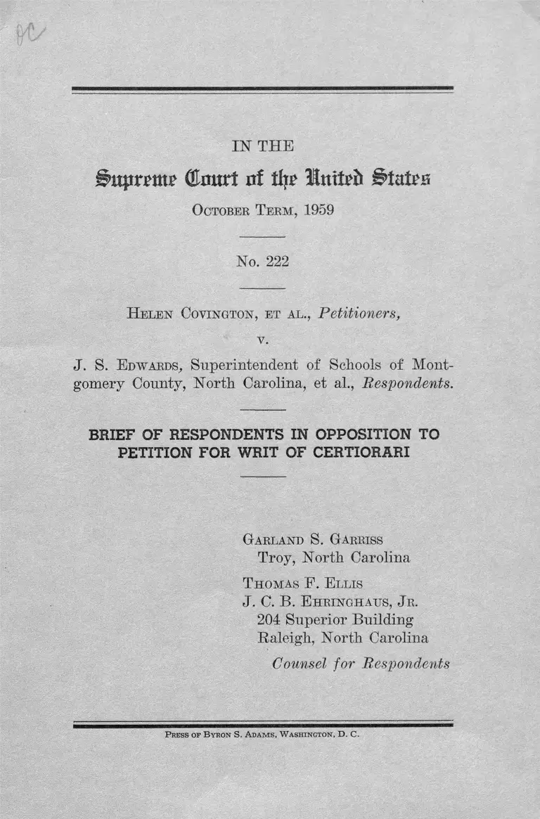 Covington v. Edwards Brief of Respondents in Opposition to Petition for Writ of Certiorari preview