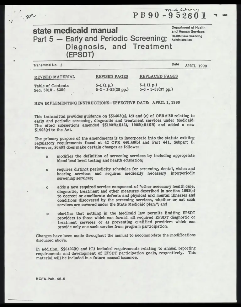 State Medicaid Manual Part 5 - Early and Periodic Screening, Diagnosis, and Treatment preview