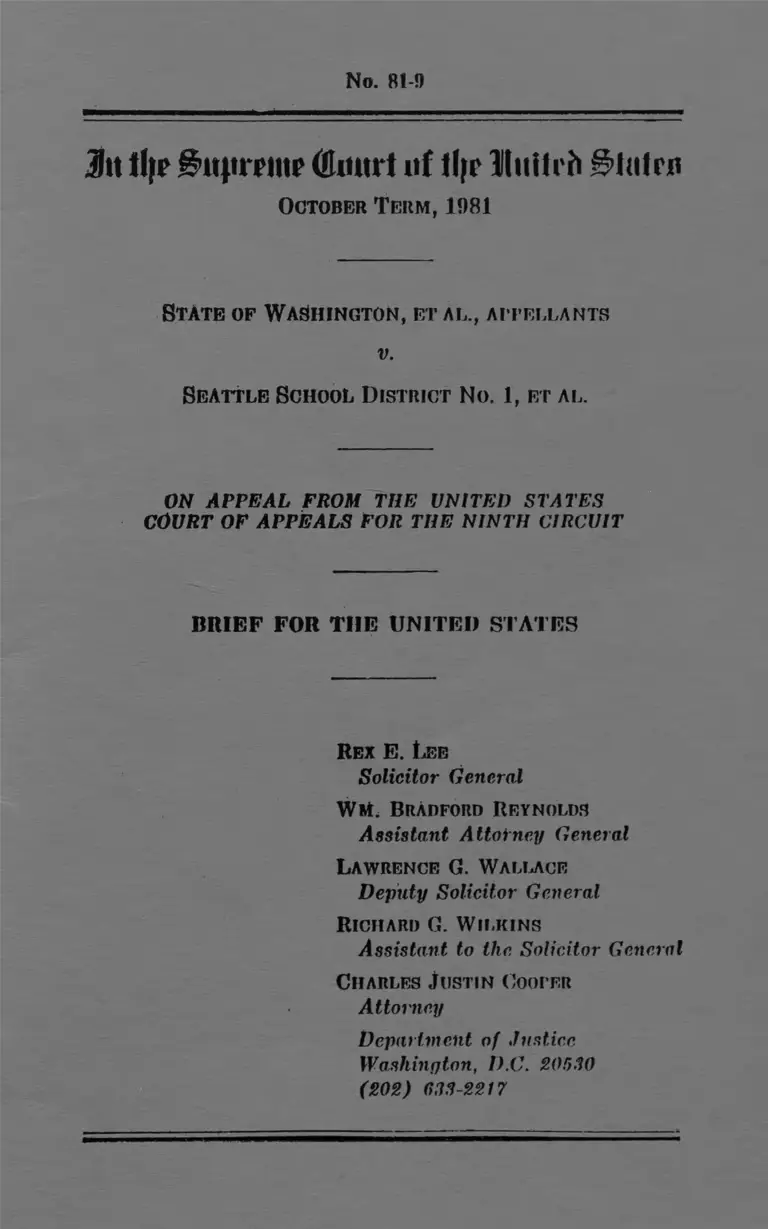 Washington State v. Seattle School District No. 1 Brief for the United States preview