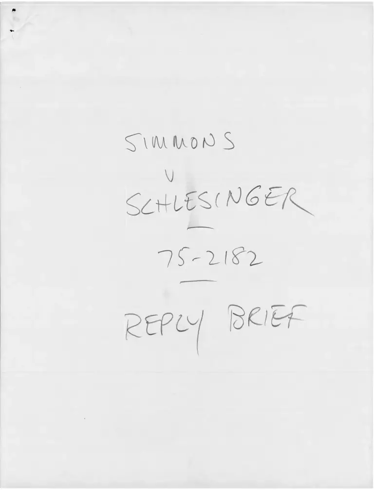 Simmon v Schlesinger Reply Brief preview