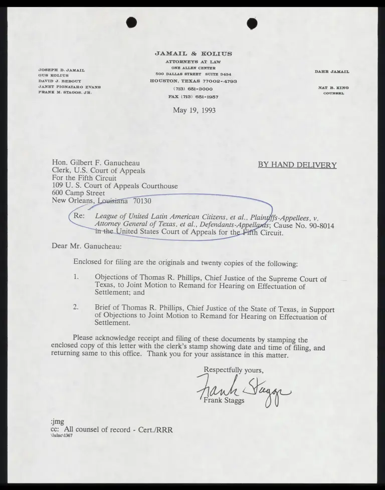 Objections and Brief of Chief Justice Phillips to Joint Motion to Remand for Hearing on Effectuation of Settlement preview