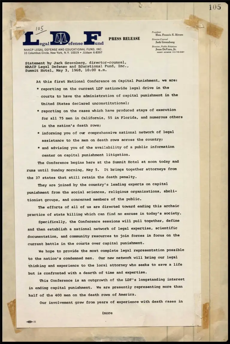 Greenberg Statement at National Conference on Capital Punishment preview
