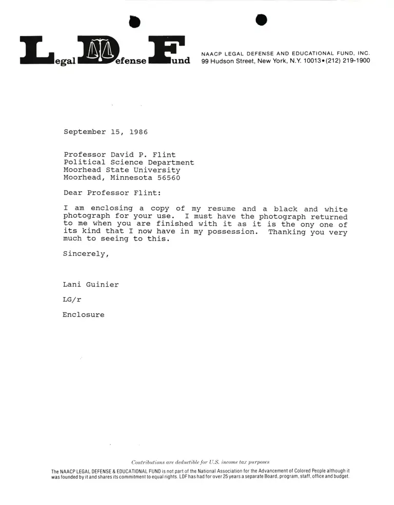 Correspondence from Lani Guinier to Prof. David P. Flint preview