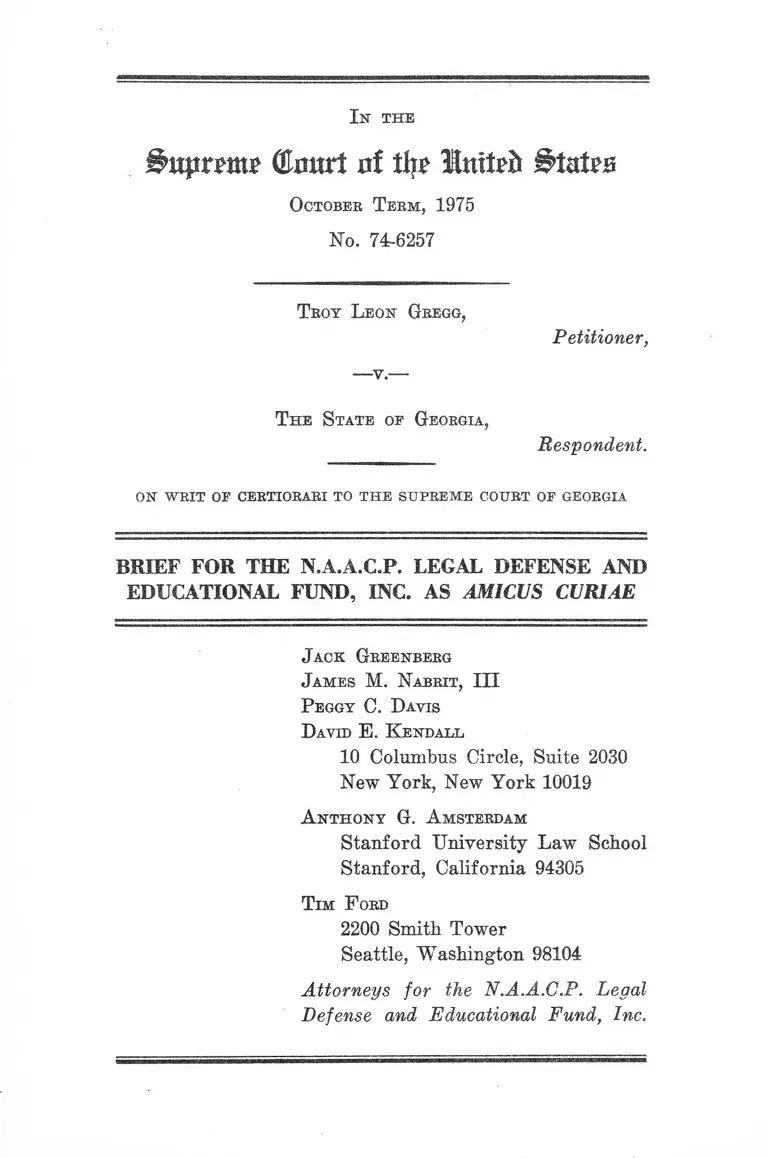 Gregg v. Georgia Brief Amicus Curiae preview