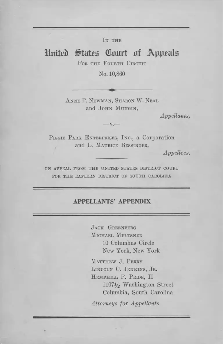 Newman v. Piggie Park Enterprises Appellants' Appendix preview