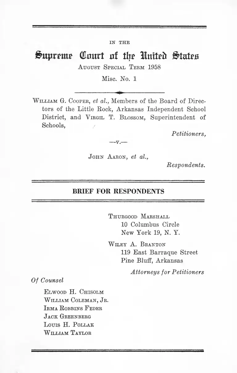Cooper v. Aaron Brief for Respondents preview