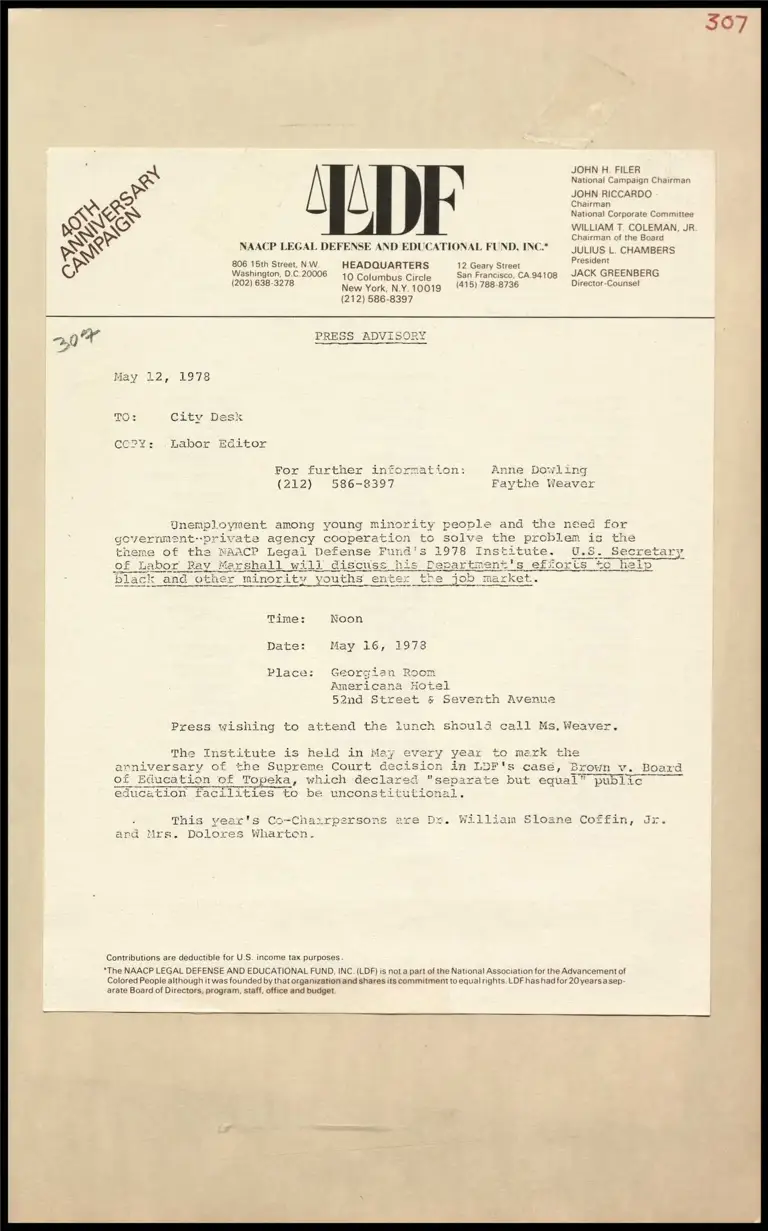 Labor Secretary Marshall Addresses Black Youth Unemployment at 1978 Annual LDF Institute preview