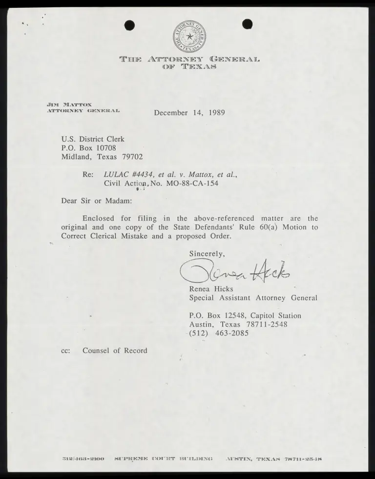 Rule 60(a) Motion to Correct Clerical Mistake; Proposed Order preview