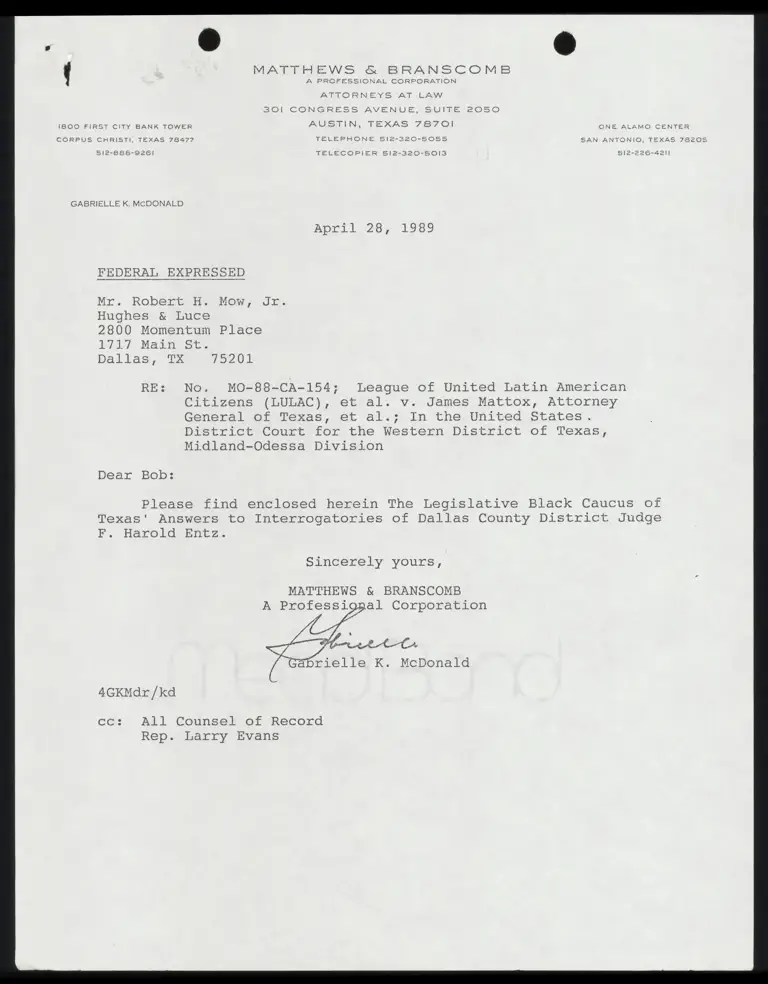 Legislative Black Caucus of Texas' Answers to Interrogatories of Dallas County Judge Entz preview