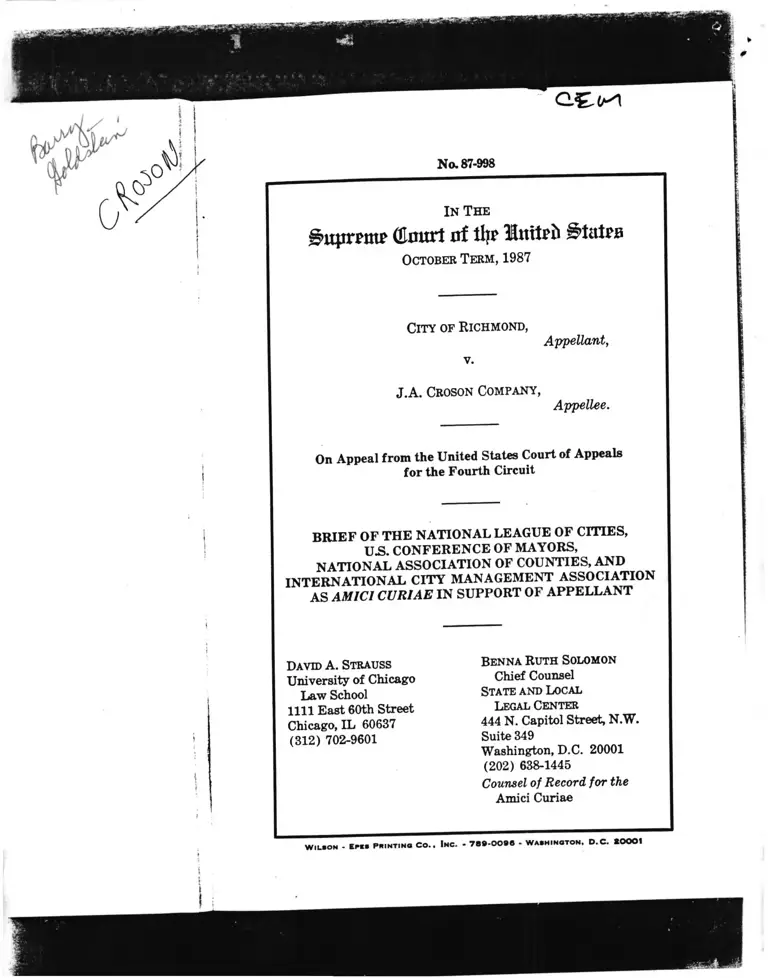Richmond v JA Croson Company Brief of Amici Curiae in Support of Appellant preview