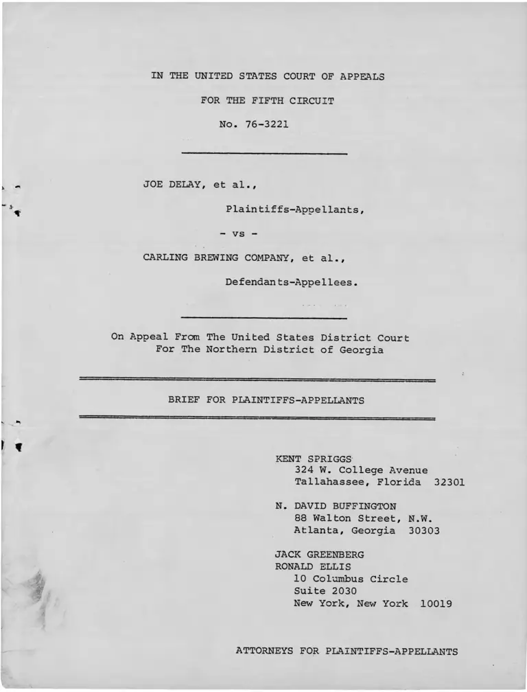 Delay v. Carling Brewing Company Brief for Plaintiffs-Appellants preview