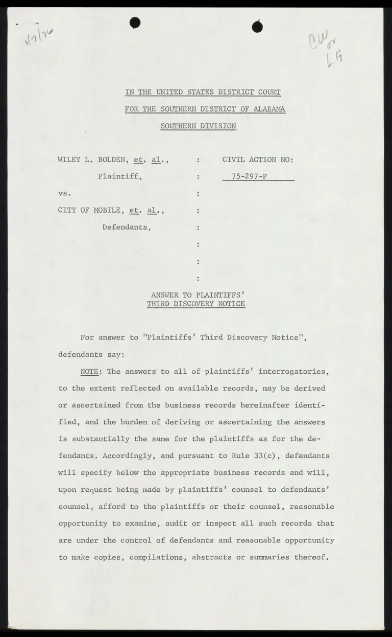 Answer to Plaintiffs' Third Discovery Notice preview