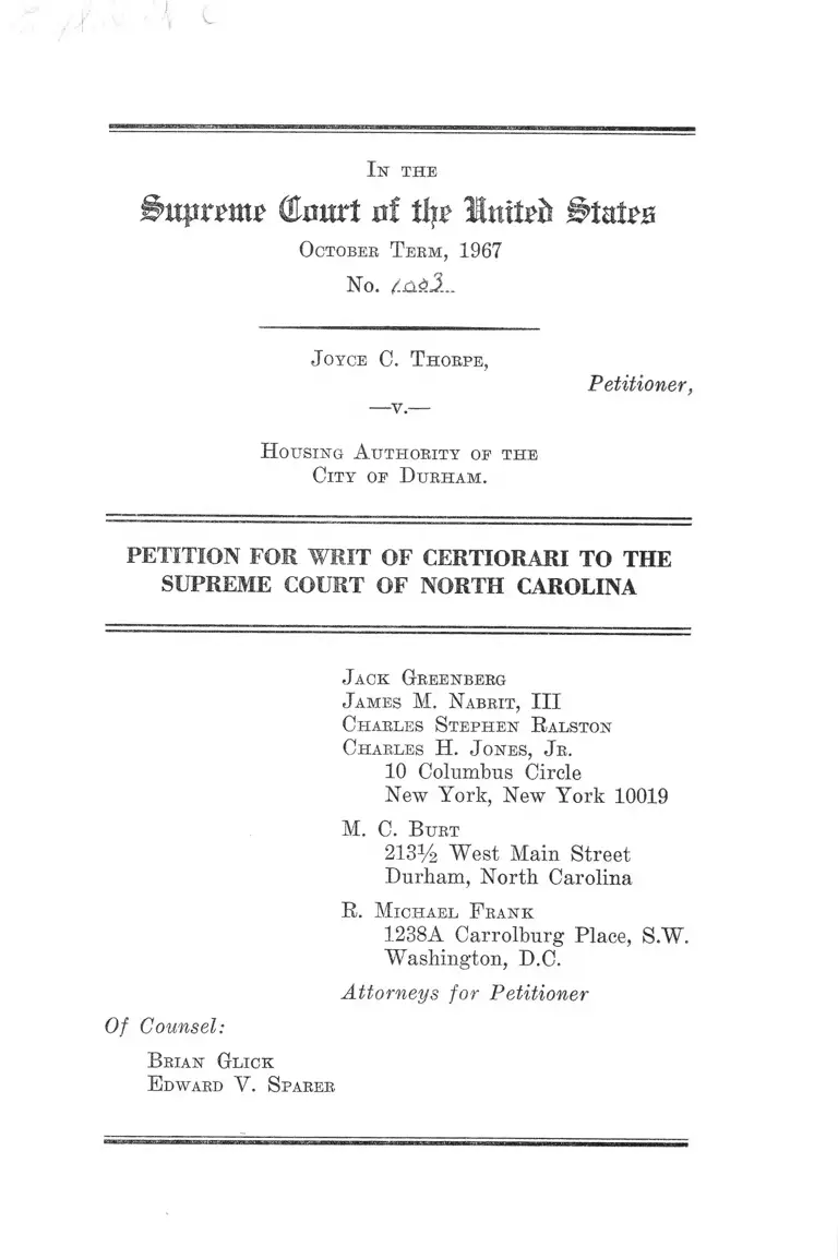 Thorpe v. Housing Authority of the City of Durham Petition for Writ of Certiorari preview