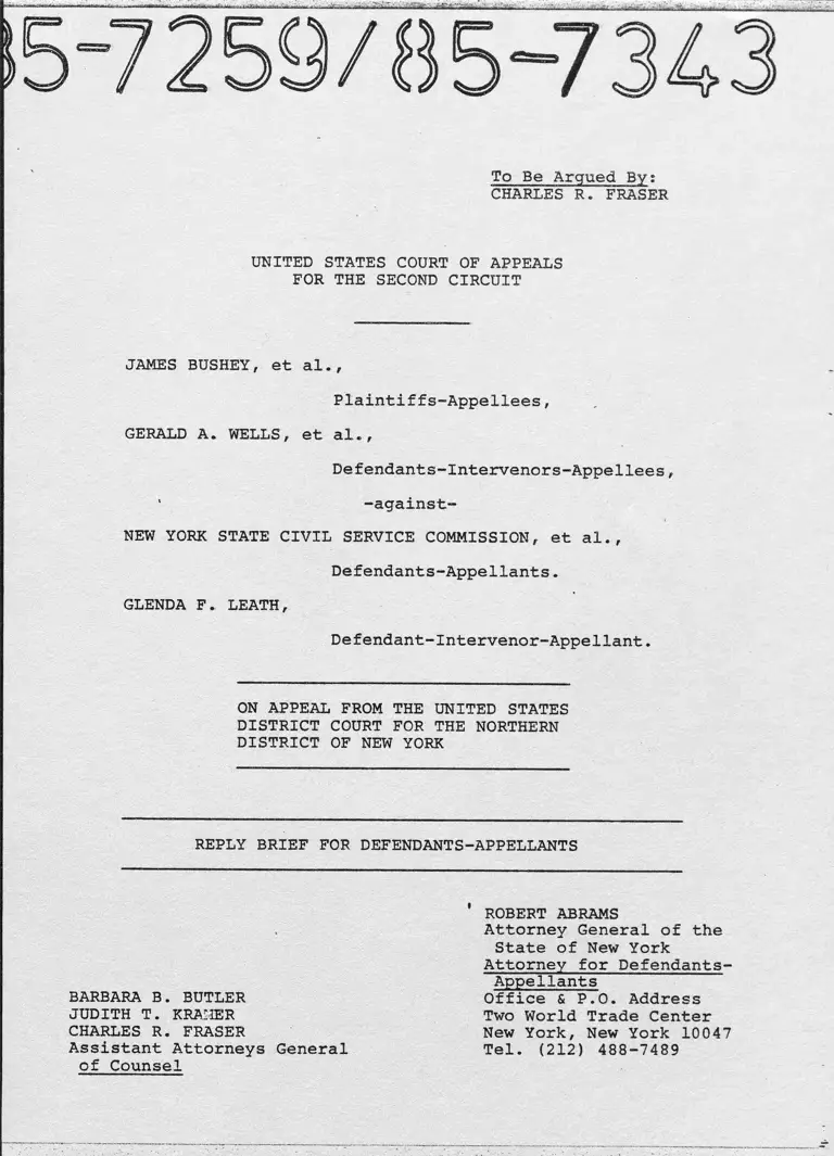 Bushey v The New York State Civil Service Commission Reply Brief for Defendants-Appellants preview