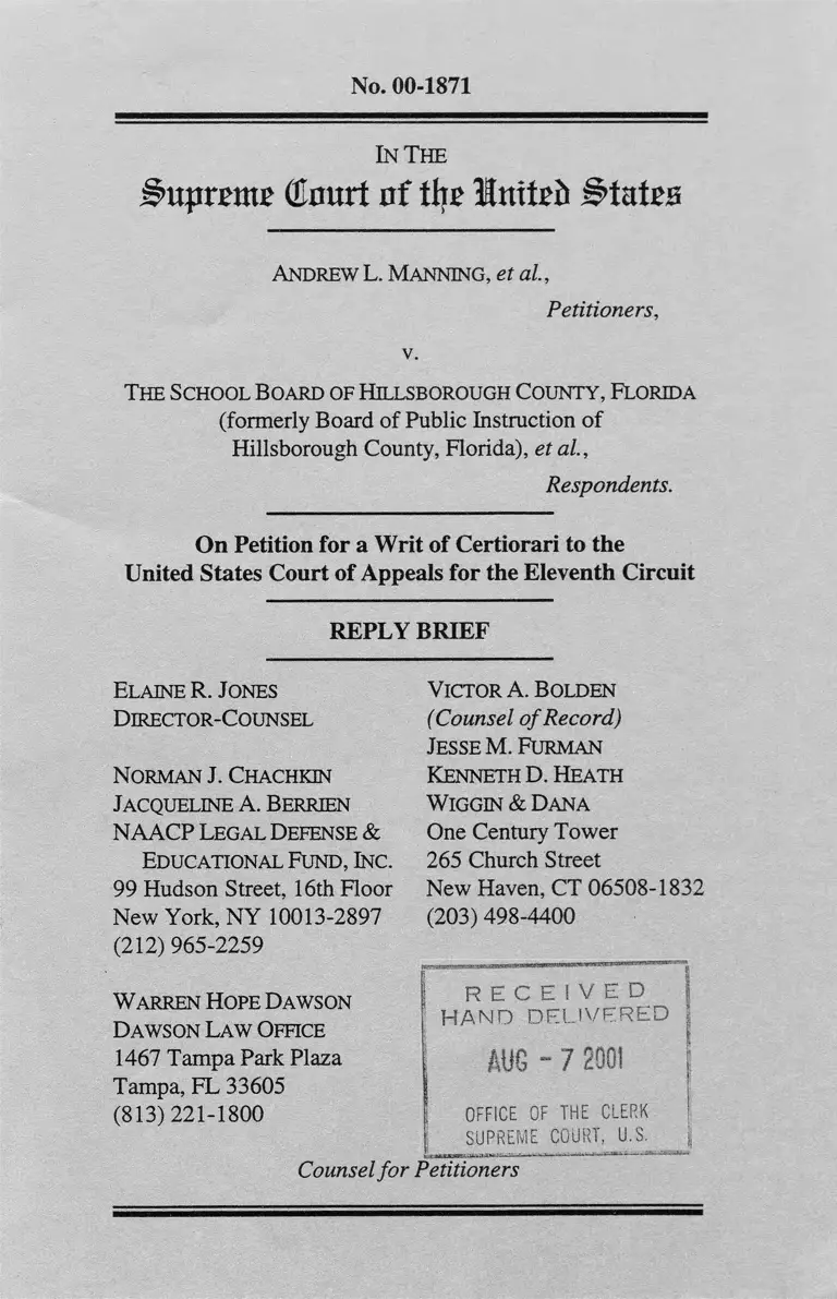 Manning v. School Board of Hillsborough County, Florida Reply Brief preview