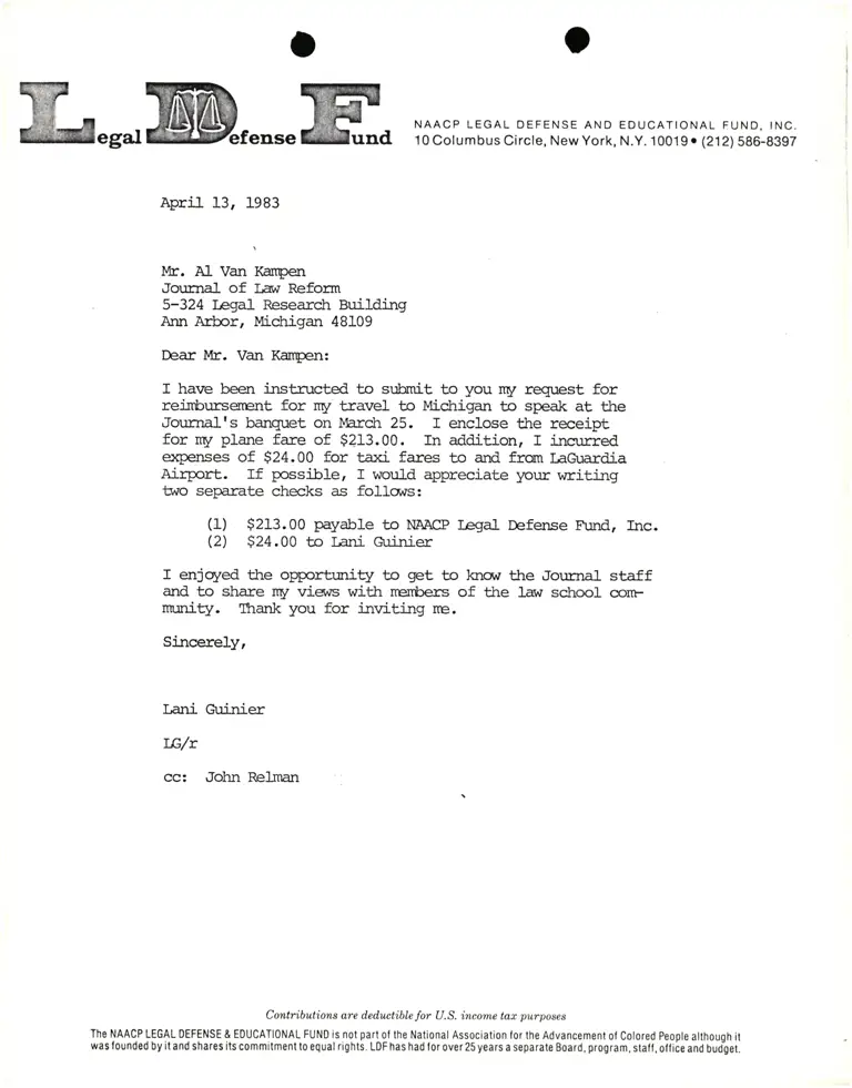 Correspondence from Lani Guinier to Robin Charleston Re: Voting Rights Act preview