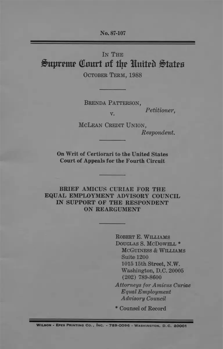 Patterson v. McLean Credit Union Brief Amicus Curiae in Support of the Respondent on Reargument preview