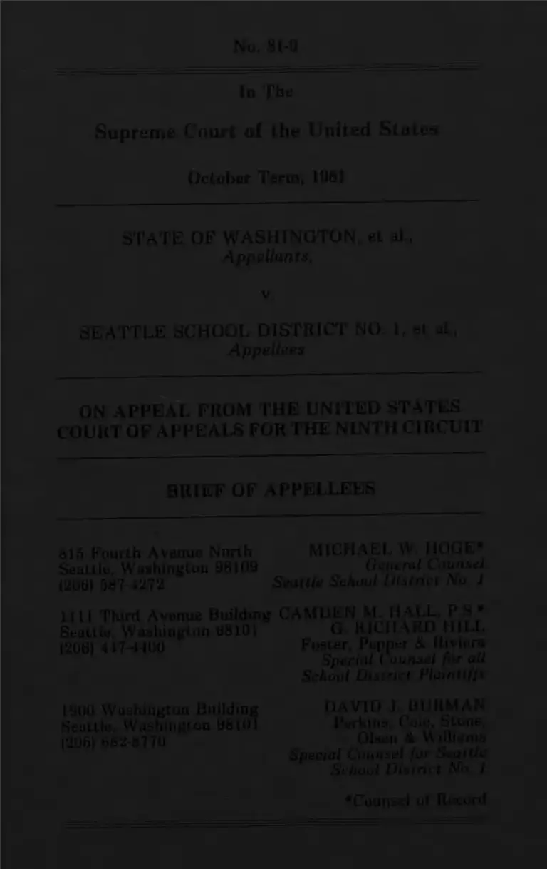 Washington v. Seattle School District No. 1 Brief of Appellees preview