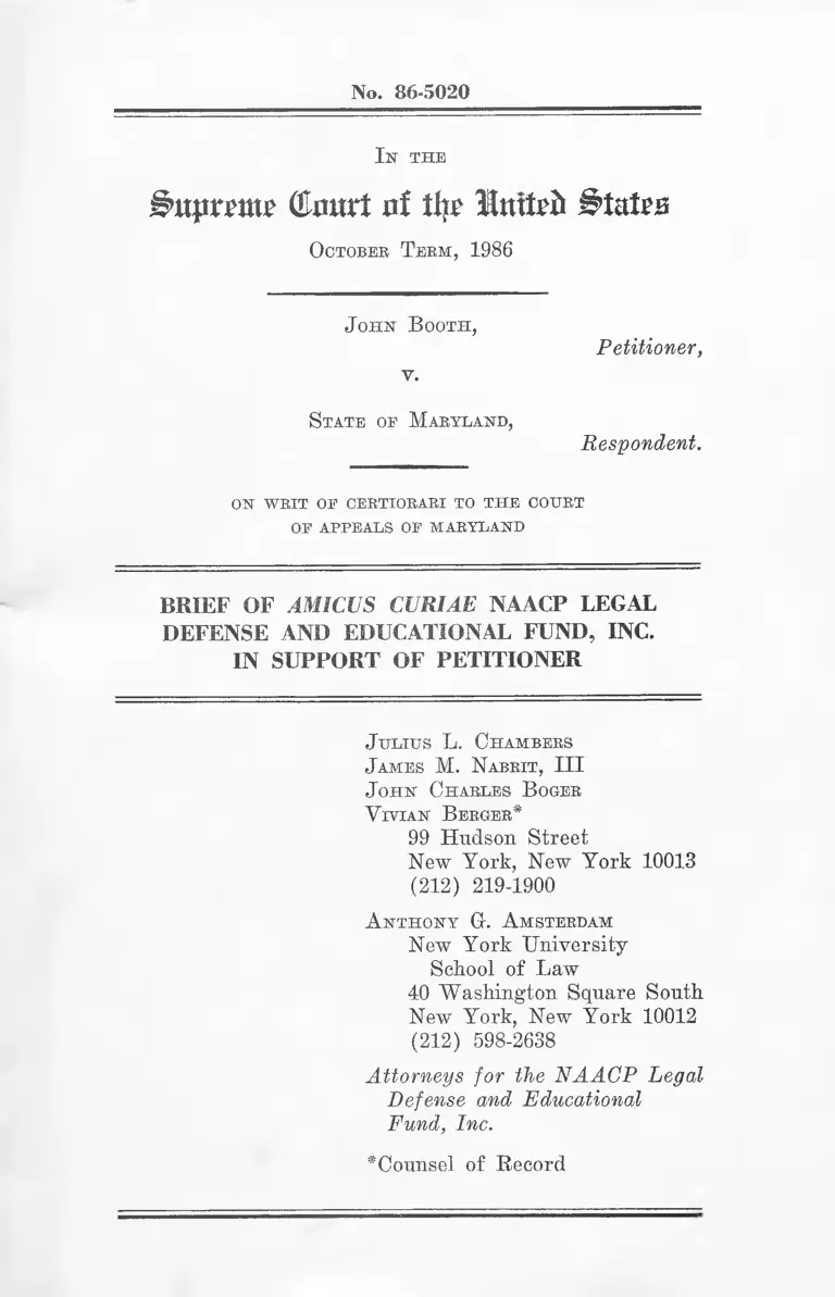 Booth v. Maryland Brief of Amicus Curiae NAACP Legal Defense and Educational Fund in Support of Petitioner preview
