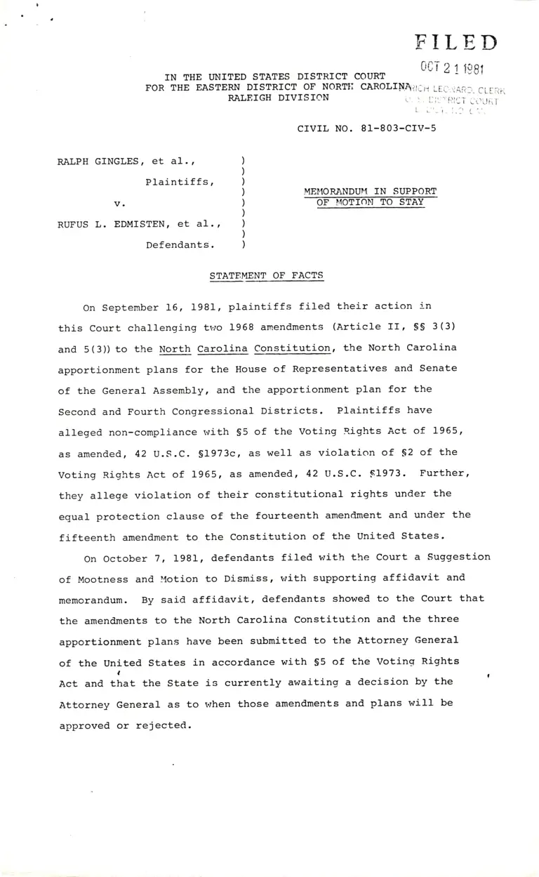 Memorandum in Support of Motion to Stay preview