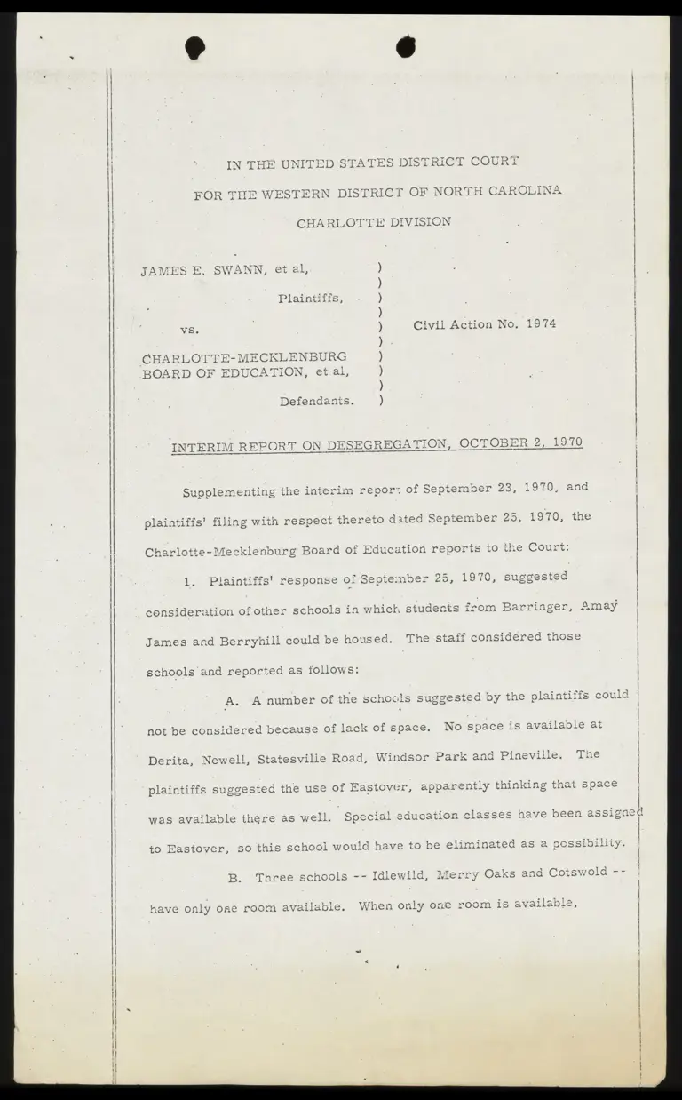 Interim Report on Desegregation, October 2, 1970 preview
