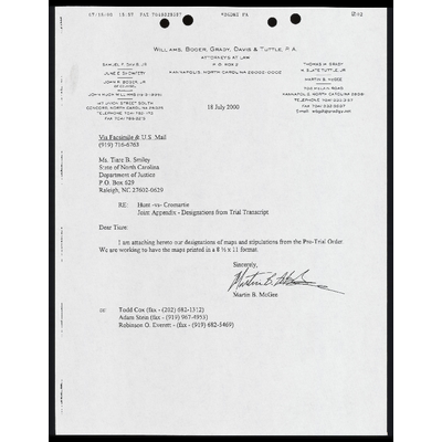 Letter to Smiley from McGee RE: Joint Appendix - Designations from Trial Transcript preview