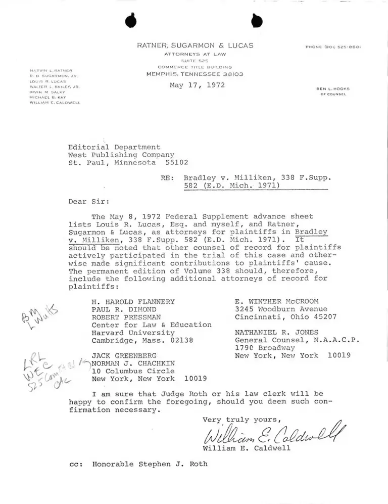 Correspondence from Caldwell to West Publishing Company Editorial Dept preview