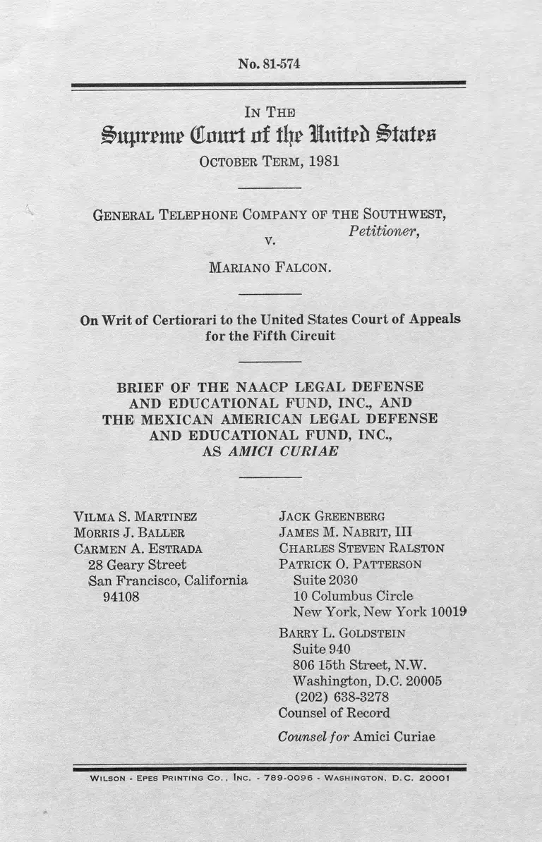 General Telephone Company of the Southwest v. Falcon Brief Amicus Curiae preview