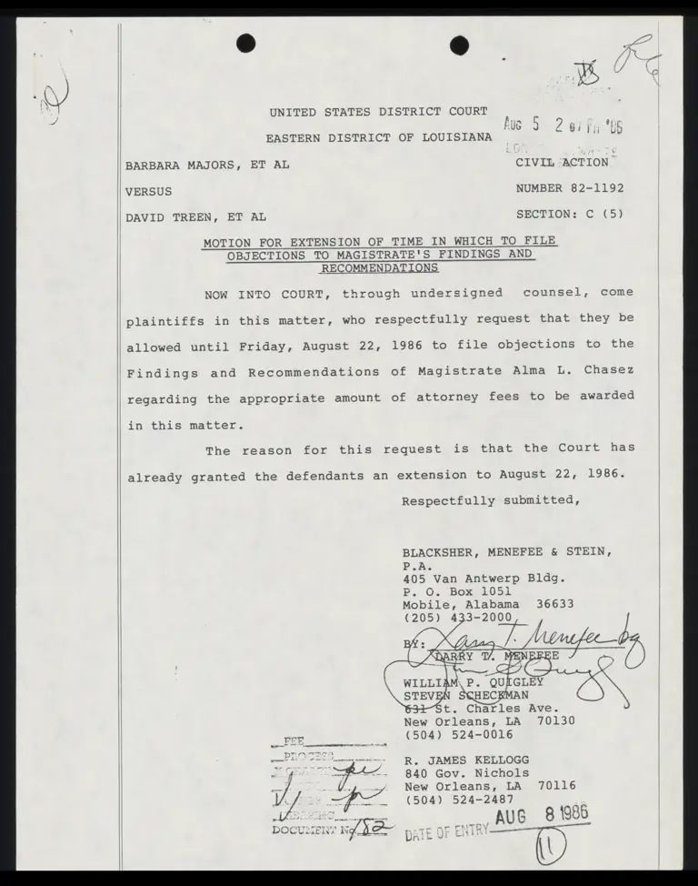 Motion for Extension of Tie in Which to File Objections to Magistrate's Findings and Recommendations preview