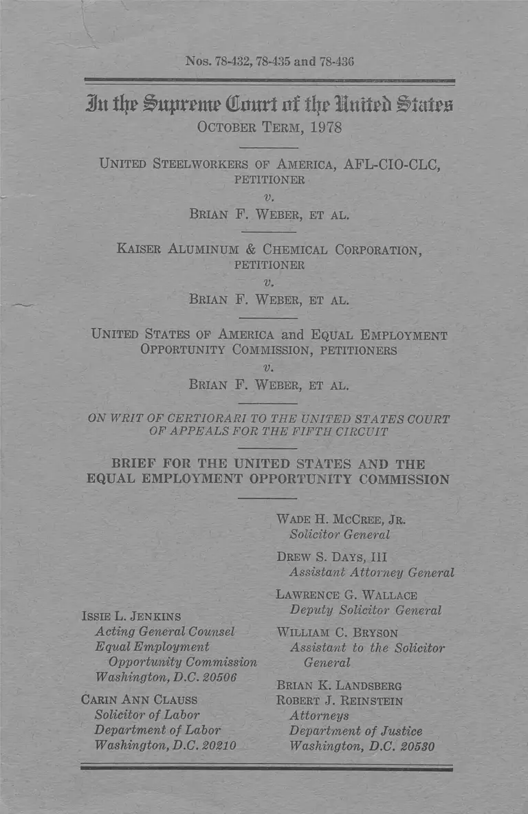 United Steelworkers of America (AFL-CIO-CLC) v. Weber Brief Amicus Curiae preview