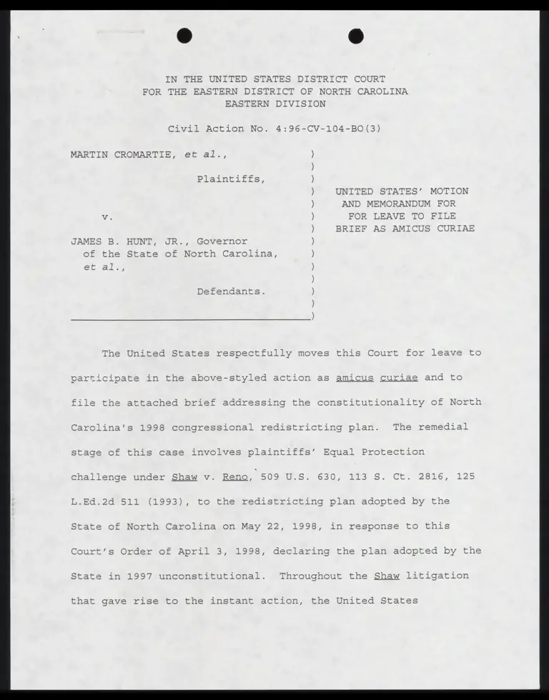 United States' Motion and Memorandum for Leave to File Brief as Amicus Curiae preview