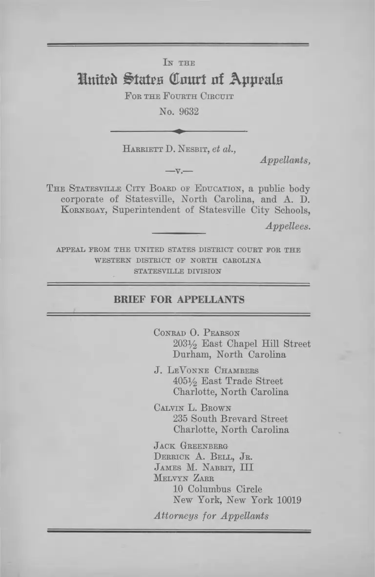Nesbit v. Statesville City Board of Education Brief for Appellants preview