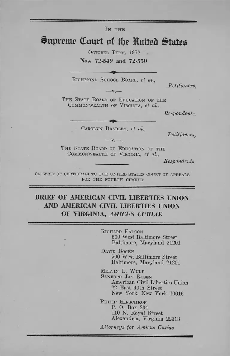 Richmond School Board v Board of Education of Virginia Brief Amicus Curiae preview