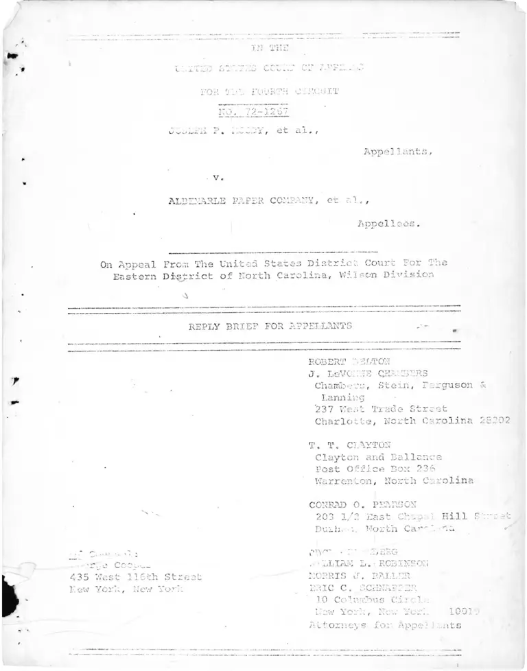 Moody v. Albemarle Paper Company Reply Brief of Appellants preview