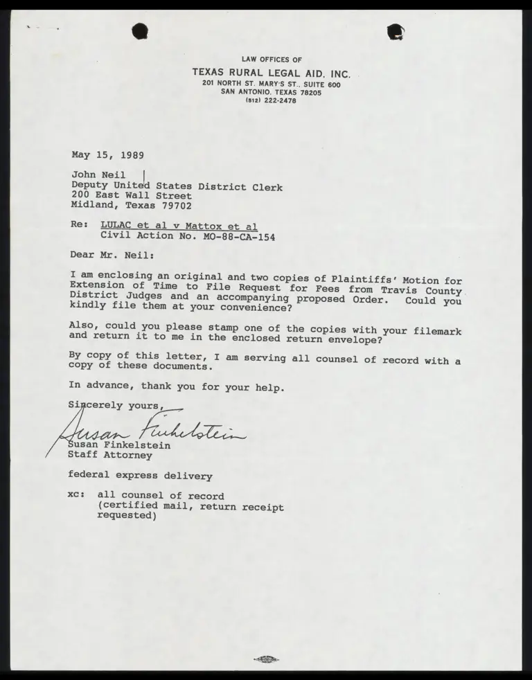 Plaintiffs' Motion for Extension of Time to File Request for Attorneys' Fees from Travis County Defendant-Intervenors; Order for Extension preview