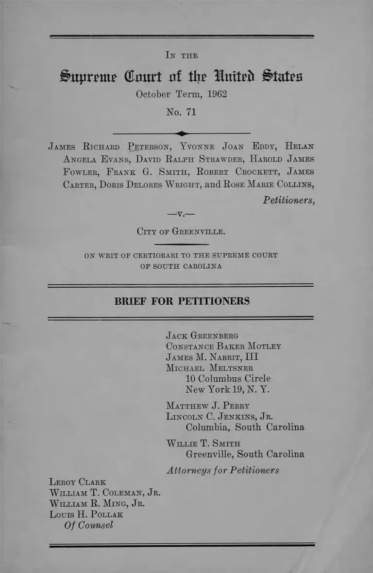 Peterson v. City of Greenville, South Carolina Brief for Petitioners preview