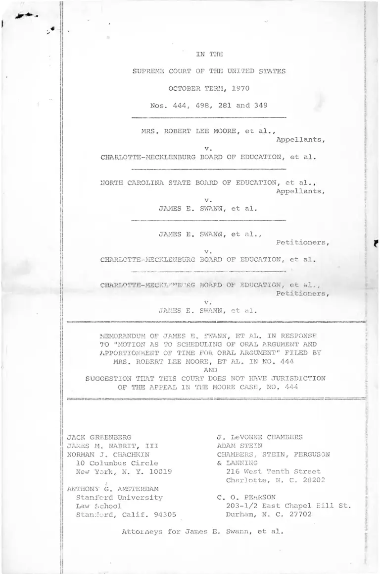 Swann v. Charlotte-Mecklenburg Board of Education Memorandum of James E. Swann preview