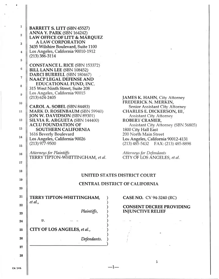 Tipton-Whittingham v. City of Los Angeles Consent Decree Providing Injunctive Relief preview