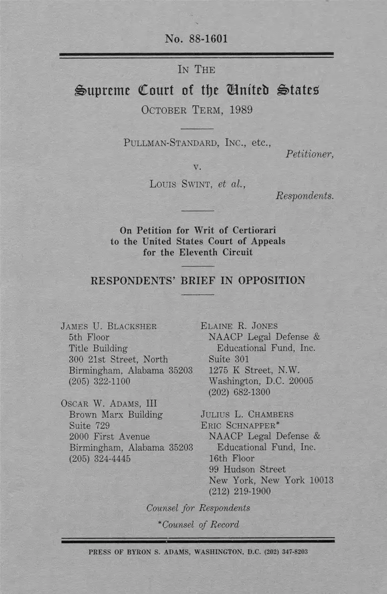 Pullman Standard Incorporated v. Swint Respondent's Brief in Opposition preview