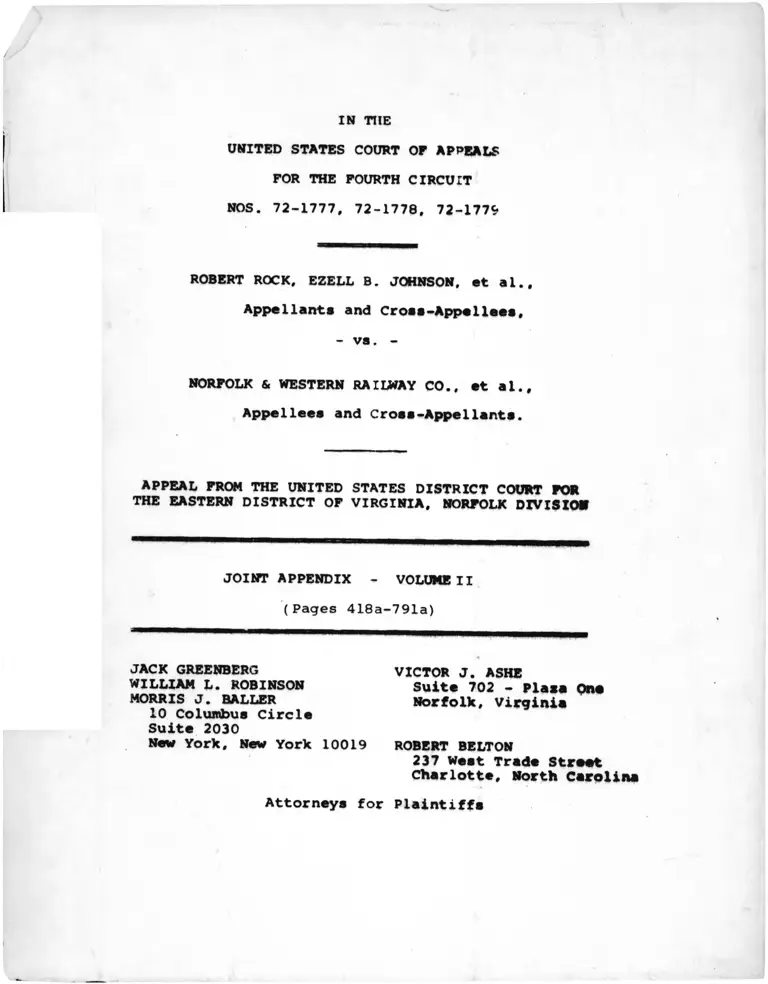 Rock v Norfolk & Western Railway Company Joint Appendix Volume II preview