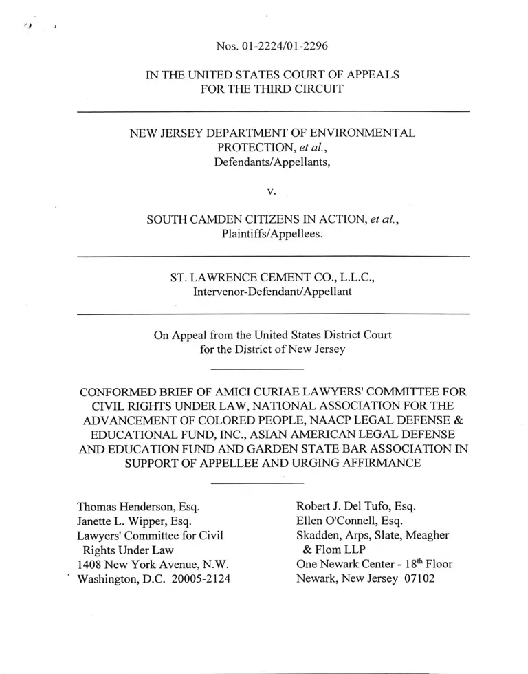 New Jersey Dept. of Environmental Protection v. South Camden Citizens in Action Conformed Brief Amici Curiae preview