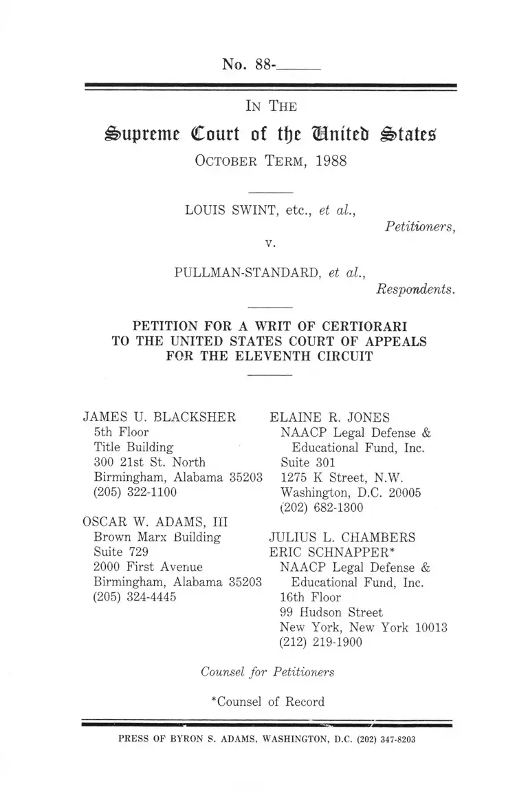 Swint v. Pullman-Standard Petition for Writ of Certiorari preview