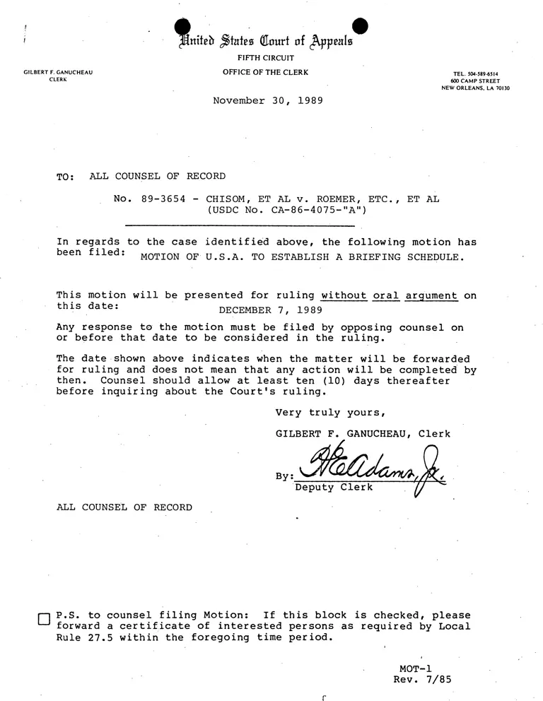 Memorandum from Ganucheau to All Counsel of Record preview