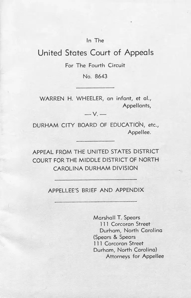 Wheeler v. Durham City Board of Education Appellee's Brief and Appendix preview