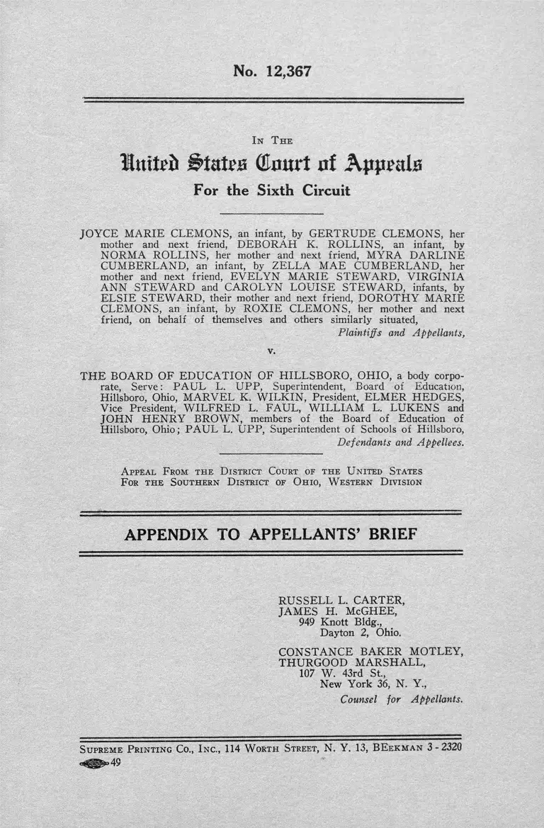 Clemons v. Hillsboro, OH Board of Education Appendix to Appellants' Brief preview