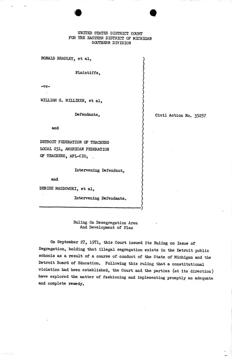 Possible Draft Ruling on Desegregation Area and Development of Plan preview