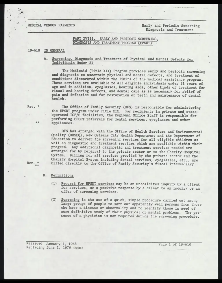 Early and Periodic Screening Diagnosis and Treatment - Special Processing and Medical Vendor Payments (Reissue) preview