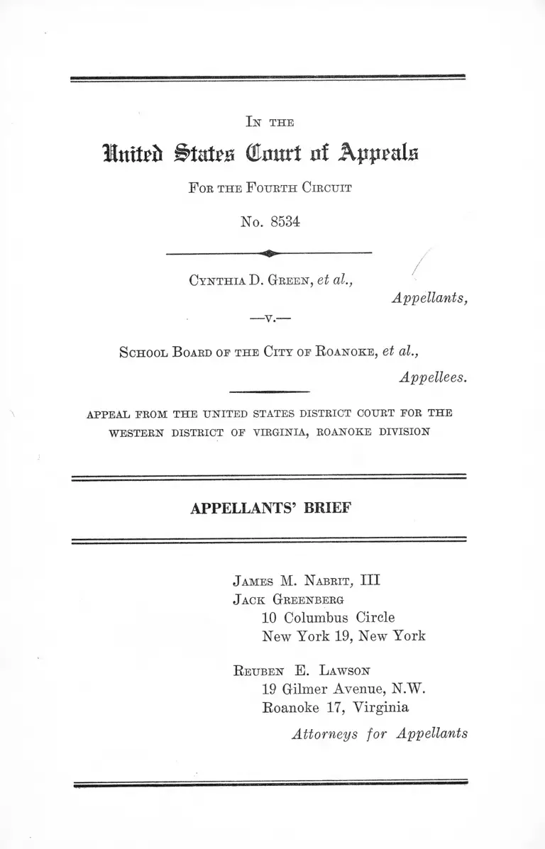 Green v. City of Roanoke School Board Appellants' Brief preview