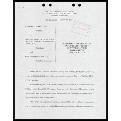 Defendants' and Defendant-Intervenors' First Set of Interrogatories to Plaintiffs with Certificate of Service preview